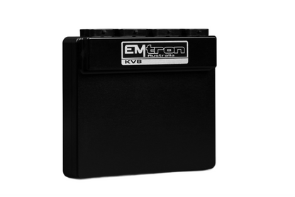 Emtron KV8 ECU encased in a durable billet Aluminium enclosure, featuring 8 Channels of fuel and 8 Channels of fully sequential Ignition, high-speed Ethernet communications, and proven as the WTAC winning ECU used in RP968.